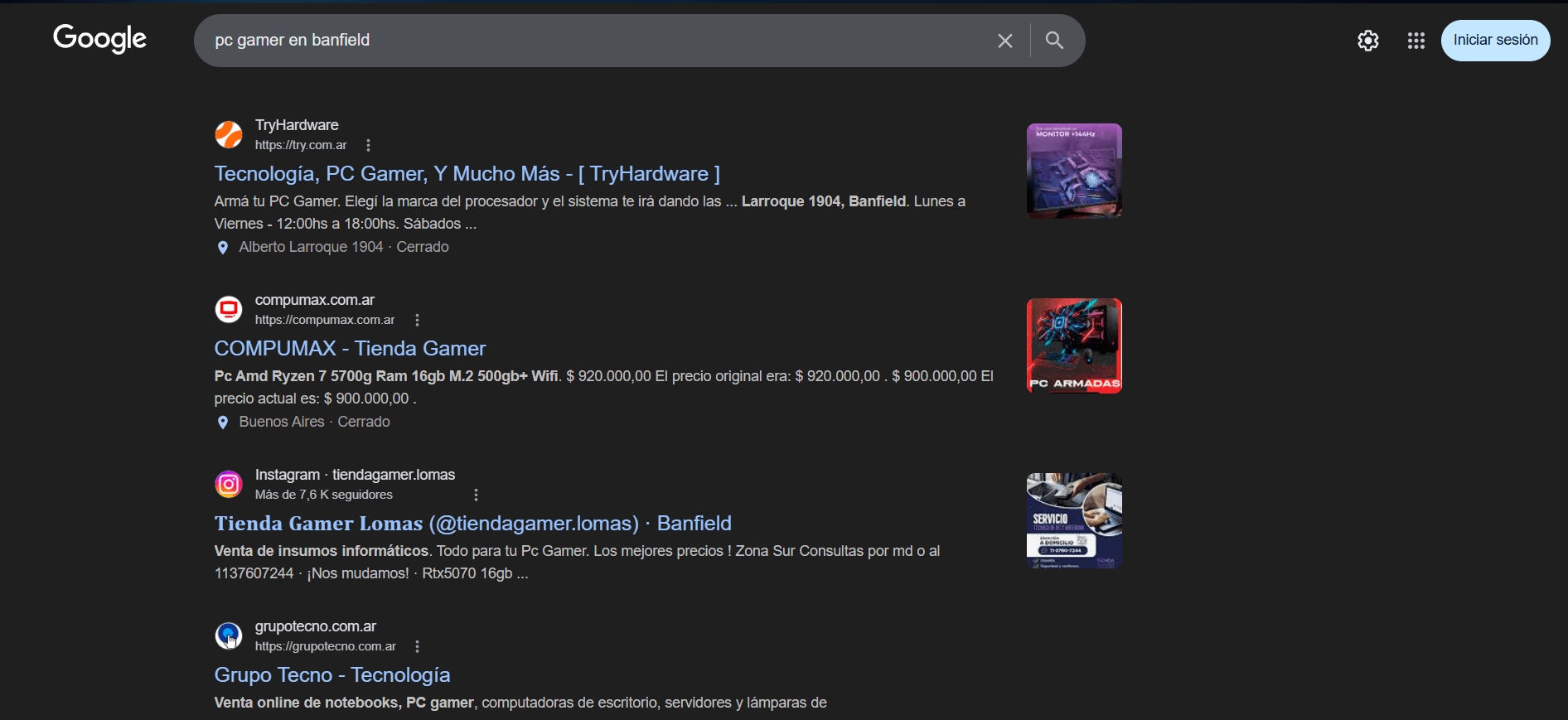 TryHardware: primer resultado para 'pc gamer en banfield'